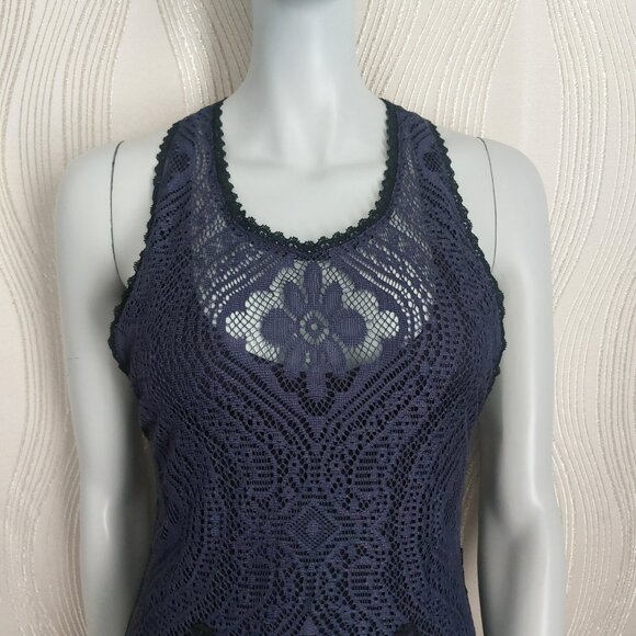 Free People Miracle Lace Racerback Dress S Midi Navy Boho Romantic Below Knee - Picture 8 of 14